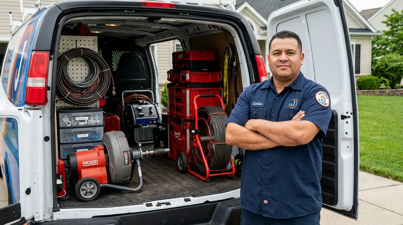 Professional drain cleaning equipment and Johns Plumbing LLC plumber in Herkimer