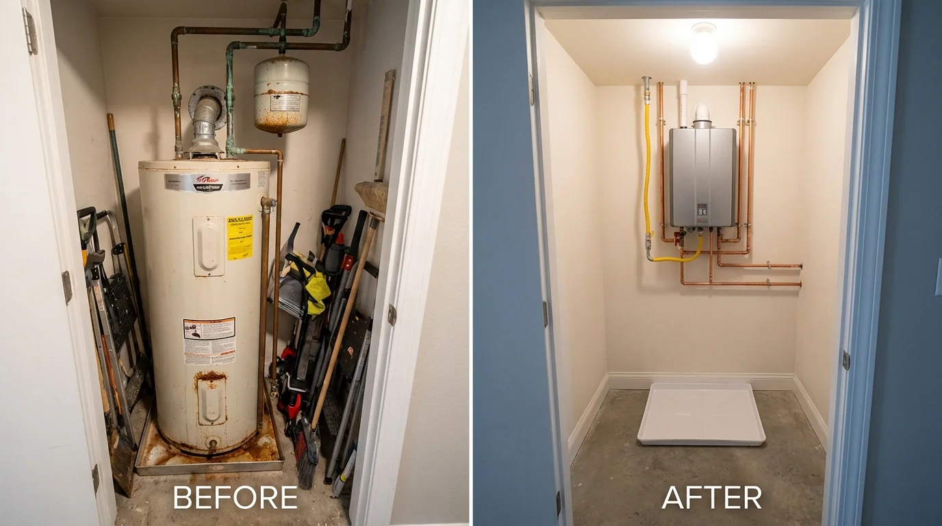 Tank water heater versus wall-mounted tankless unit comparison for Herkimer, NY homeowners