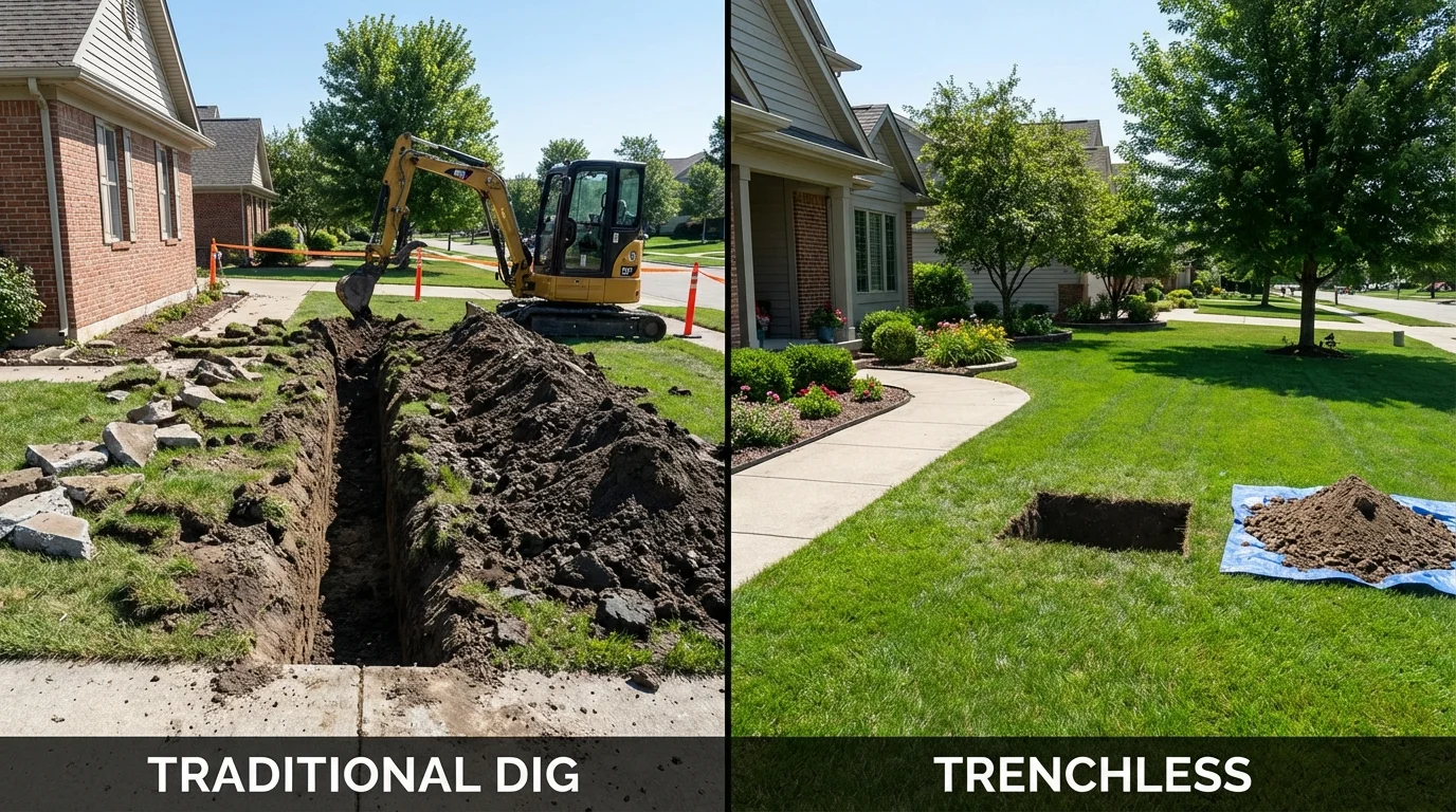 Trenchless sewer repair with minimal yard damage versus traditional excavation in Herkimer, NY